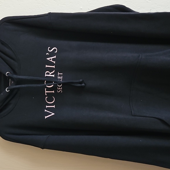 Victoria's Secret Black Sweatshirt Hoodie with Pink Logo Small - Picture 3 of 5